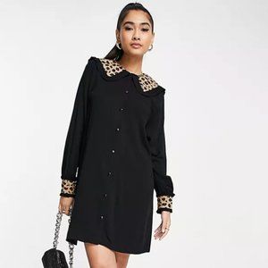 Never Fully Dressed contrast leopard collar mini dress in black